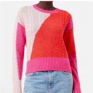 FRENCH CONNECTION Madelyn Womens Colorblock Cable Knit Pullover Sweater Medium